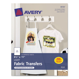 AVERY-DENNISON AVE8938 Fabric Transfers, 8.5 x 11, White, 18/Pack