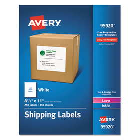 Avery AVE95920 White Shipping Labels, Inkjet/laser, 8 1/2 X 11, White, 250/box