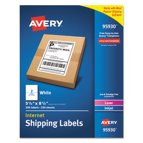 Avery AVE95930 White Shipping Labels-Bulk Packs, Inkjet/Laser Printers, 5.5 x 8.5, White, 2/Sheet, 250 Sheets/Box
