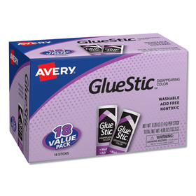 AVERY-DENNISON AVE98079 Permanent Glue Stics, Purple Application, .26 Oz, 18/pack