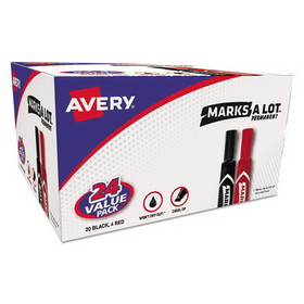 Avery AVE98187 MARKS A LOT Regular Desk-Style Permanent Marker Value Pack, Broad Chisel Tip, Assorted Colors, 24/Pack (98187)