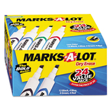 Marks-A-Lot AVE98188 MARKS A LOT Desk-Style Dry Erase Marker Value Pack, Broad Chisel Tip, Assorted Colors, 24/Pack (98188)