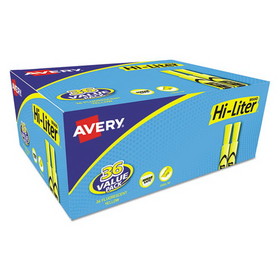 Avery AVE98208 HI-LITER Desk-Style Highlighter Value Pack, Fluorescent Yellow Ink, Chisel Tip, Yellow/Black Barrel, 36/Box