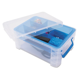 Advantus 37371 Super Stacker Divided Storage Box, Clear w/Blue Tray/Handles, 10.3 x 14.25x 6.5