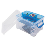 Advantus 37375 Super Stacker Divided Storage Box, Clear w/Blue Tray/Handles, 7 1/2 x 10.12x6.5
