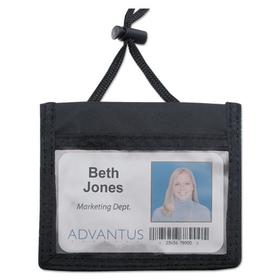 Advantus AVT75452 ID Badge Holders with Convention Neck Pouch, Horizontal, Black/Clear 5" x 4.25" Holder, 2.75" x 4" Insert, 48" Cord, 12/Pack