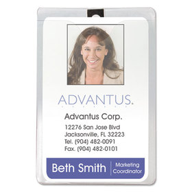 Advantus AVT75457 Id Badge Holder W/clip, Vertical, 3w X 4h, Clear, 50/pack