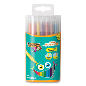 BIC BICBKCMD20AST Kids Ultra Washable Markers, Plastic Tube, Medium Bullet Tip, Assorted Colors, 20/Pack
