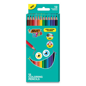 BIC BICBKCP12AST Kids Coloring Pencils, 0.7 mm, HB2 (#2), Assorted Lead, Assorted Barrel Colors, 12/Pack