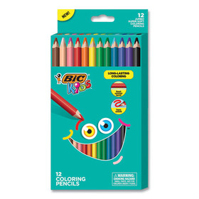 BIC BICBKCPJ12AST Kids Jumbo Coloring Pencils, 1 mm, HB2 (#2), Assorted Lead, Assorted Barrel Colors, 12/Pack