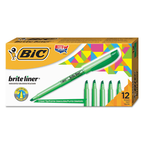 Bic BICBL11GN Brite Liner Highlighter, Chisel Tip, Fluorescent Green, Dozen
