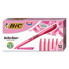 Bic BICBL11PK Brite Liner Highlighter, Chisel Tip, Fluorescent Pink, Dozen
