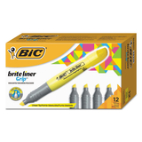 BIC CORPORATION BICBLMG11YW Brite Liner Grip Highlighter, Chisel Tip, Fluorescent Yellow, Dozen