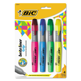 BIC CORPORATION BICBLMGP41ASST Brite Liner Grip Highlighter, Chisel Tip, Assorted Colors, 4/set