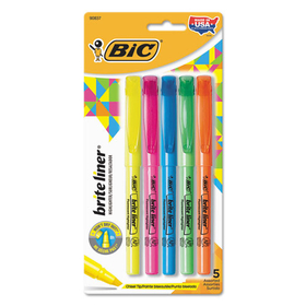 BIC CORPORATION BICBLP51WASST Brite Liner Highlighter, Assorted Ink Colors, Chisel Tip, Assorted Barrel Colors, 5/Set