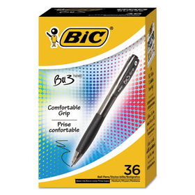 Bic BICBU3361BK BU3 Ballpoint Pen, Retractable, Medium 1 mm, Black Ink, Smoke/Black Barrel, 36/Pack