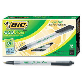 BIC CORPORATION BICCSEM11BK Ecolutions Clic Stic Retractable Ballpoint Pen, Black Ink, 1mm, Medium, Dozen