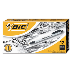 Bic BICCSM11BK Clic Stic Retractable Ballpoint Pen, Black Ink, 1mm, Medium, Dozen