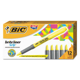 BIC CORPORATION BICGBL11YW Brite Liner Grip Pocket Highlighter, Chisel Tip, Fluorescent Yellow, Dozen