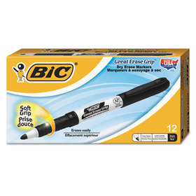 BIC CORPORATION BICGDE11BK Great Erase Grip Fine Point Dry Erase Marker, Black, Dozen