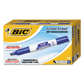 BIC CORPORATION BICGDEM11BE Great Erase Grip Chisel Tip Dry Erase Marker, Blue, Dozen