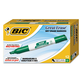 BIC CORPORATION BICGDEM11GN Great Erase Grip Chisel Tip Dry Erase Marker, Green, Dozen