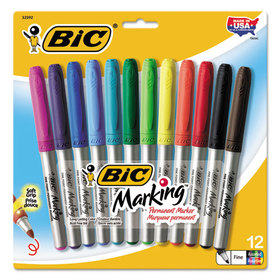 BIC CORPORATION BICGPMAP12ASST Intensity Fine Tip Permanent Marker, Fine Bullet Tip, Assorted Colors, 12/Set