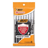 BIC BICGSAMP81BK PrevaGuard Round Stic Pen, Stick, Medium 1 mm, Black Ink, Black Barrel, 8/Pack