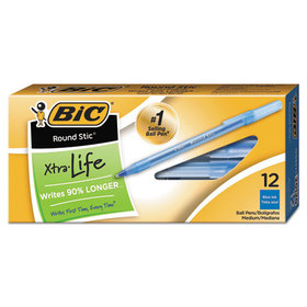 Bic BICGSF11BE Round Stic Xtra Precision & Xtra Life Ballpoint Pen, Blue Ink, .8mm, Fine, Dozen