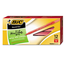Bic BICGSM11RD Round Stic Xtra Precision & Xtra Life Ballpoint Pen, Red Ink, 1mm, Medium, Dozen