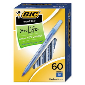 Bic BICGSM609BE Round Stic Xtra Precision/xtra Life Ballpoint, Blue Ink, 1mm, Medium, 60/box