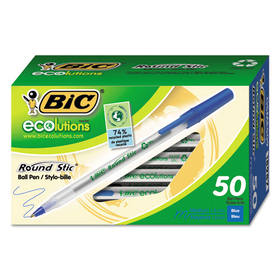 Bic BICGSME509BE Ecolutions Round Stic Ballpoint Pen Value Pack, Stick, Medium 1 mm, Blue Ink, Clear Barrel, 50/Pack
