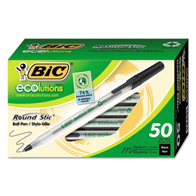 Bic GSME509BK Ecolutions Round Stic Ballpoint Pen, Black Ink, 1mm, Medium, 50/Pack