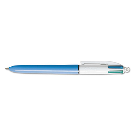 Bic BICMM11 4-Color Retractable Ballpoint Pen, Assorted Ink, Blue Barrel, 1mm, Medium