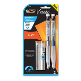 BIC MPMX5P21 Velocity Max Pencil, 0.5 mm, HB (#2), Black Lead, Gray Barrel, 2/Pack