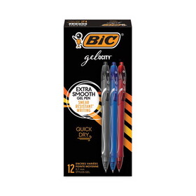 BIC BICRGLCG11AST Gel-ocity Quick Dry Gel Pen, Retractable, Fine 0.7 mm, Three Assorted Ink and Barrel Colors, Dozen