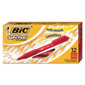 BIC CORPORATION BICSCSM11RD Soft Feel Ballpoint Pen, Retractable, Medium 1 mm, Red Ink, Red Barrel, Dozen