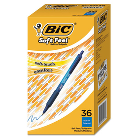Bic BICSCSM361BE Soft Feel Ballpoint Pen Value Pack, Retractable, Medium 1 mm, Blue Ink, Blue Barrel, 36/Pack