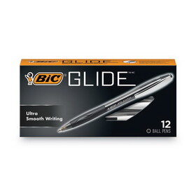 BIC CORPORATION BICVCG11BK GLIDE Ballpoint Pen, Retractable, Medium 1 mm, Black Ink, Smoke/Black Barrel, Dozen