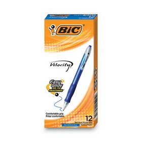BIC CORPORATION BICVLG11BE Velocity Easy Glide Ballpoint Pen, Retractable, Medium 1 mm, Blue Ink, Translucent Blue Barrel, Dozen