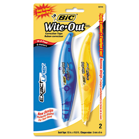 Bic BICWOELP21 Wite-Out Exact Liner Correction Tape, 1/5" X 236", Blue/orange, 2/pack