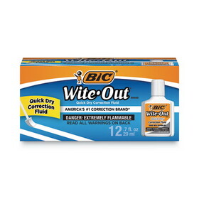 BIC BICWOFQD12WE Wite-Out Quick Dry Correction Fluid, 20 mL Bottle, White, Dozen