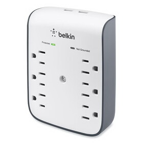 Belkin BSV602TT SurgePlus USB Wall Mount Charger, 6 Outlets; 2 USB, White