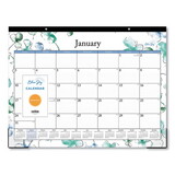 Blue Sky BLS100018 Lindley Desk Pad, Floral Artwork, 22 x 17, White/Blue/Green Sheets, Black Binding, Clear Corners, 12-Month (Jan to Dec): 2025