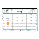 Blue Sky BLS100024 Lindley Desk Pad, Floral Artwork, 17 x 11, White/Blue/Green Sheets, Black Binding, Clear Corners, 12-Month (Jan to Dec): 2025