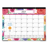 Blue Sky BLS100157 Mahalo Academic Desk Pad, Floral Artwork, 22 x 17, Black Binding, Clear Corners, 12-Month (July to June): 2024 to 2025