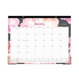 Blue Sky BLS102714 Joselyn Desk Pad, Rose Artwork, 22 x 17, White/Pink/Peach Sheets, Black Binding, Clear Corners, 12-Month (Jan to Dec): 2025