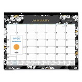 Blue Sky BLS110215 Baccara Dark Desk Pad, Floral Artwork, 22 x 17, White/Black/Gold Sheets, Black Binding, 12-Month (Jan to Dec): 2025