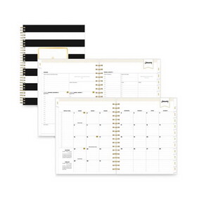 Blue Sky BLS137885 Day Designer Daily/Monthly Frosted Planner, Rugby Stripe Artwork, 10x8, Black/White Cover, 12-Month (July to June): 2022-2023