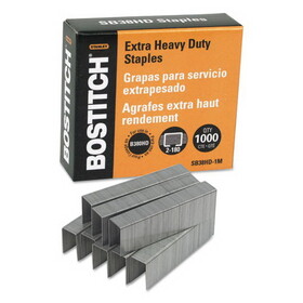 Bostitch BOSSB38HD1M Heavy-Duty Premium Staples, 0.88" Leg, 0.5" Crown, Steel, 1,000/Box